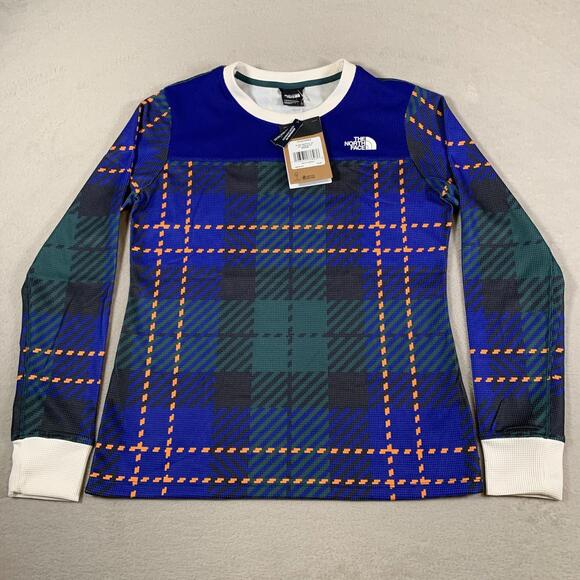 North Face Shirt Womens Medium Blue Green Plaid Waffle FlashDry Pullover NEW - Picture 1 of 11